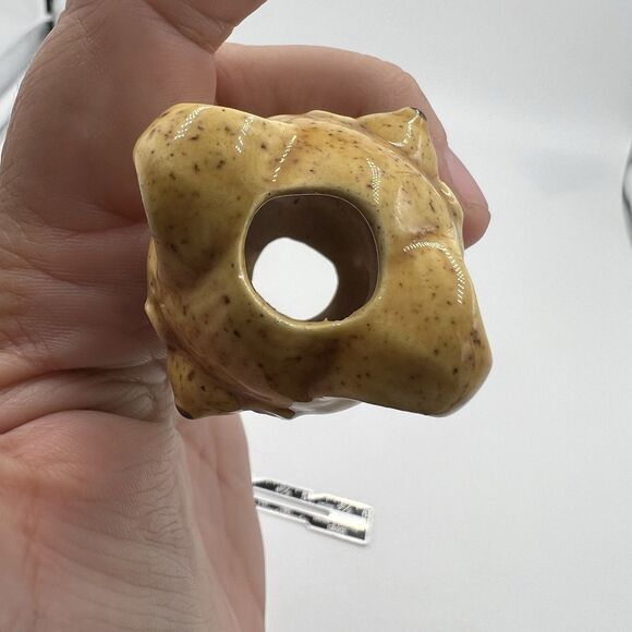 Rare Vintage Macrame Ceramic Bead Baby Bear Brown Yellow Bow Figurine Stuffy - Picture 5 of 7